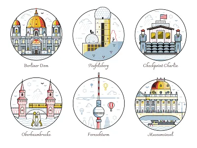 Berlin Spots Icons. Vol.2 berlin flat design german germany illustration landmarks line art local monuments travel vector