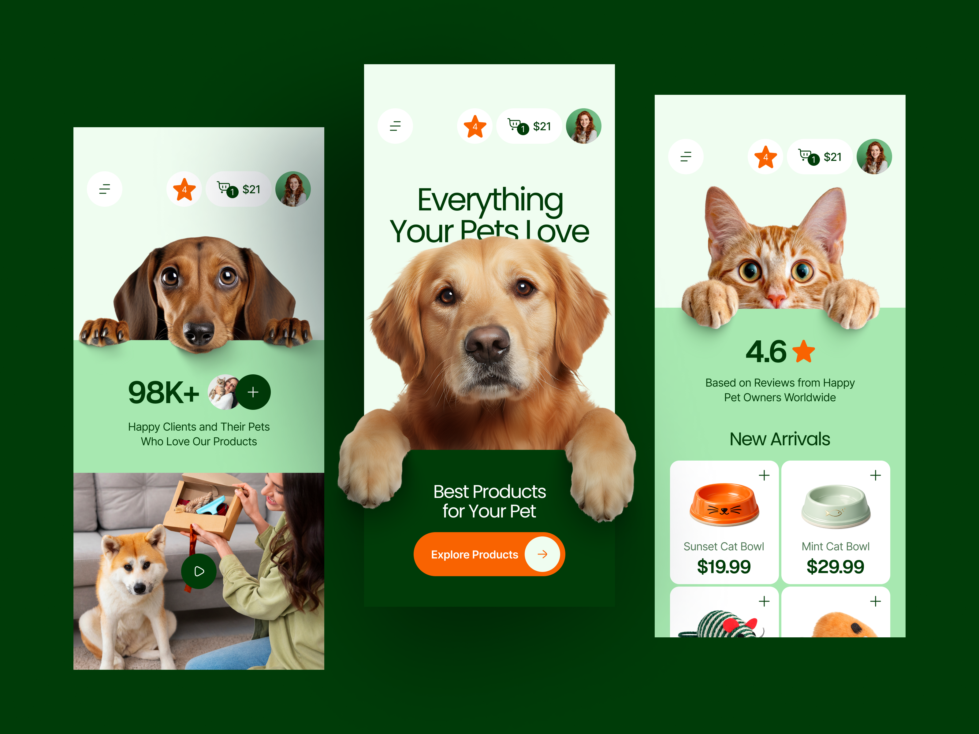 Pet Products Store Mobile UI Design