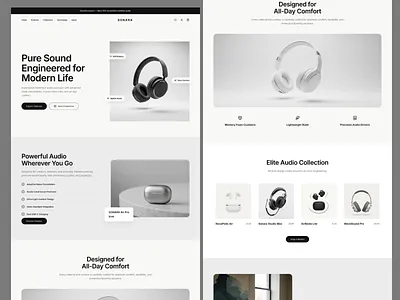 Sonara Audio E-Commerce Website Design | Premium Headphones audio store ecommerce website electronics store headphones ui minimal web design modern website product landing page product showcase tech ecommerce ui ux design