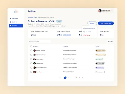 Trip details page - SaaS EduTech dashboard design details page edutech school school trip trip details ui ui design ux