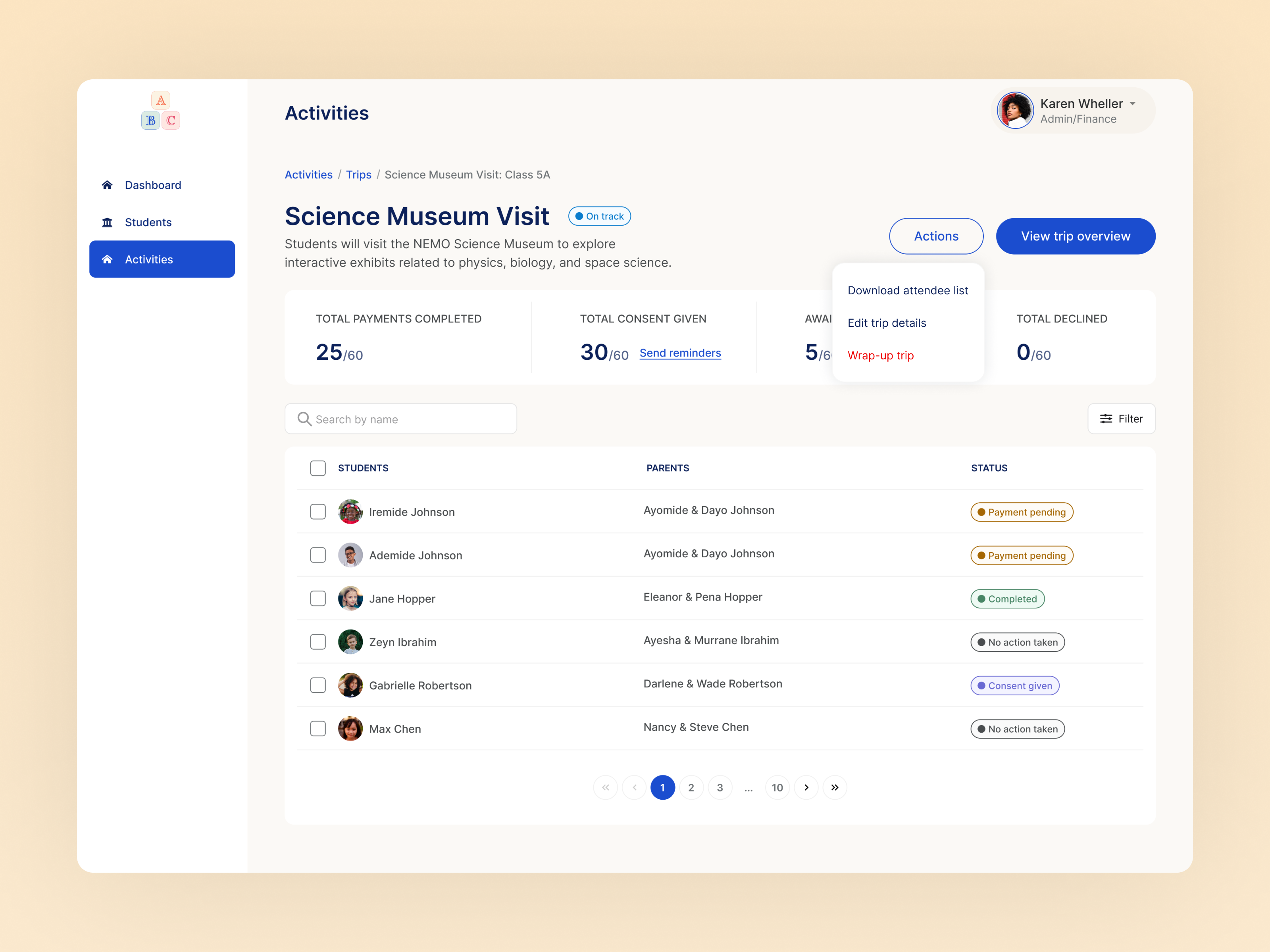 Trip details page - SaaS EduTech