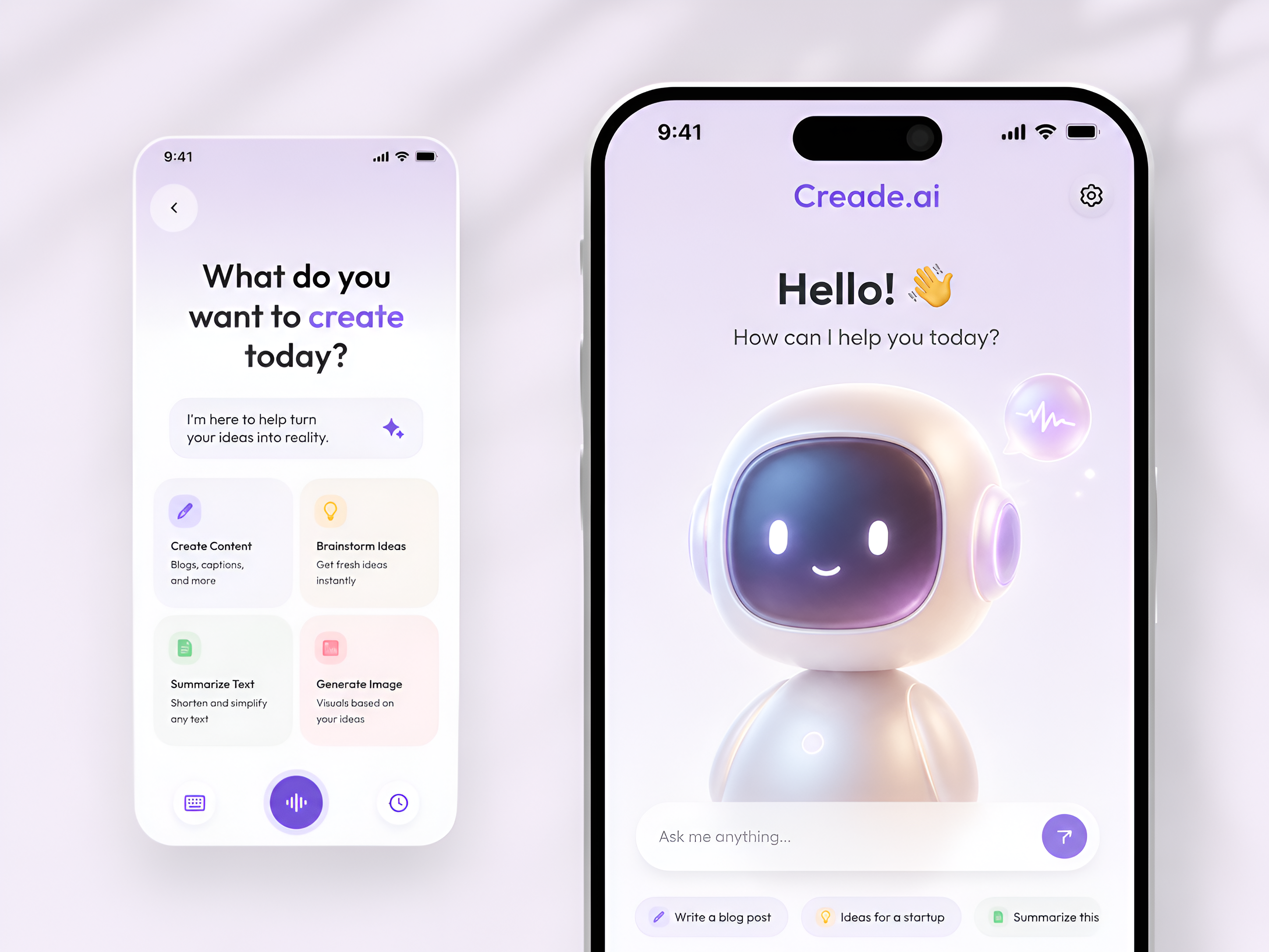 Example of AI Assistant Mobile App ✦ Creade.ai