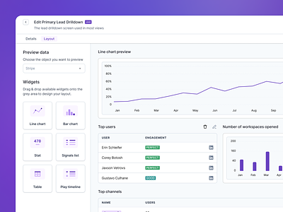 Pocus 🔮 - Drilldown builder analytics dashboard builder charts components dashboard dashboard builder dataviz drag and drop graphs product design saas chart saas components saas dashboard saas table status table table builder ui visual builder visual dashboard