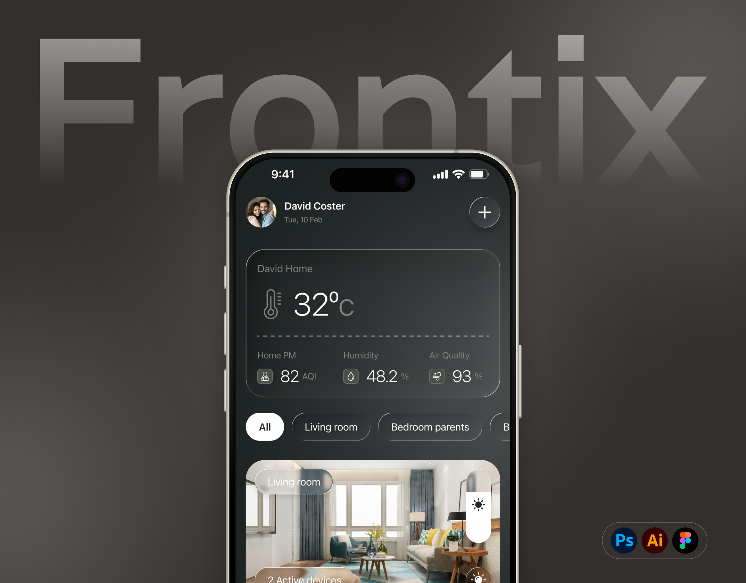 Frontix — Smart Home App UI/UX Design app design app ui automation app dark ui dashboard design fintech ui graphic design interface design iot app mobile app mobile design modern ui motion graphics product design smart home smart living ui ui ux design user experience user interface