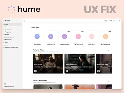Hume AI Home Dashboard UX Redesign ai product design app redesign best ux design agency dashboard design hume ai information architecture interaction design product design product design agency redesign saas saas dashboard saas design agency usability audit ux fix ux optimization ux redesign visual hierarchy