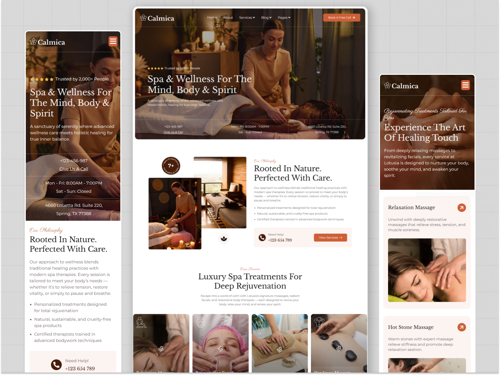 Calmica — Spa & Wellness Website Design beauty salon beauty website elementor design healthcare design landing page design message therapy modern website relaxation responsive web design salon self care spa center spa landing page spa website website website inispiration wellness wellness center wellness website wordpress website