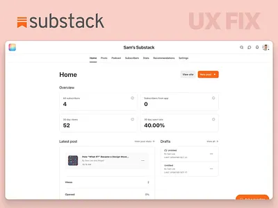 Substack Dashboard UX Redesign accessibility app redesign best ux design agency dashboard design dashboard redesign product design product design agency publisher tools redesign saas saas dashboard saas design agency substack ui design usability ux fix ux optimization ux redesign web app design