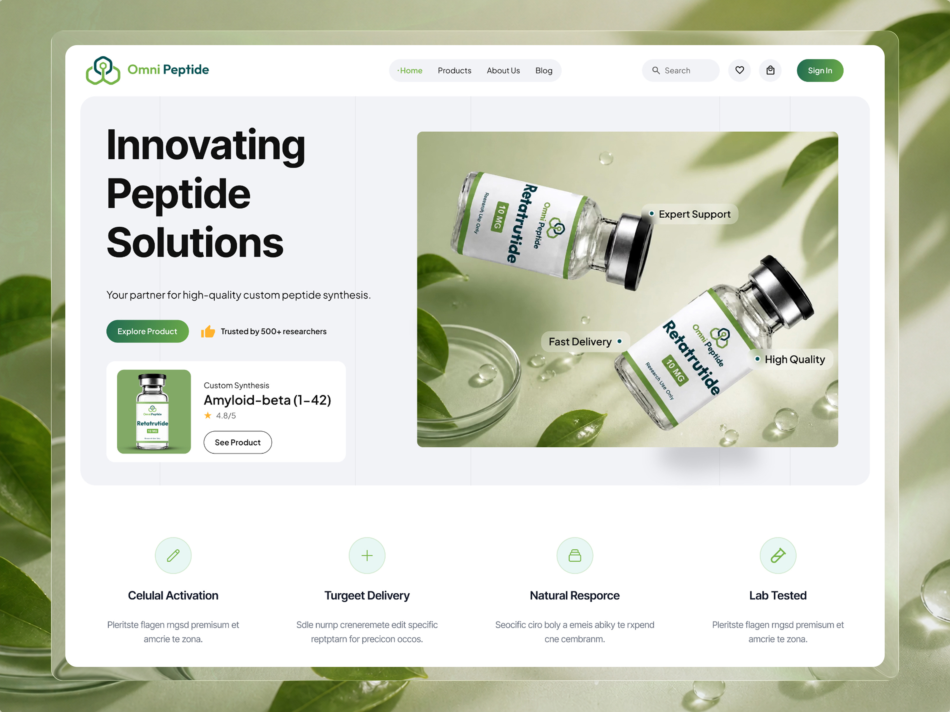 Example of Peptide Website Design UI/UX