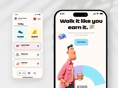 Walk & Earn Fitness Mobile App ✦ StepCoin activity tracker app app layout design earning app fitness app fitness tracker mobile mobile app modern app ui money money earning app onboarding product product design rewards app running app screen ui walk to earn