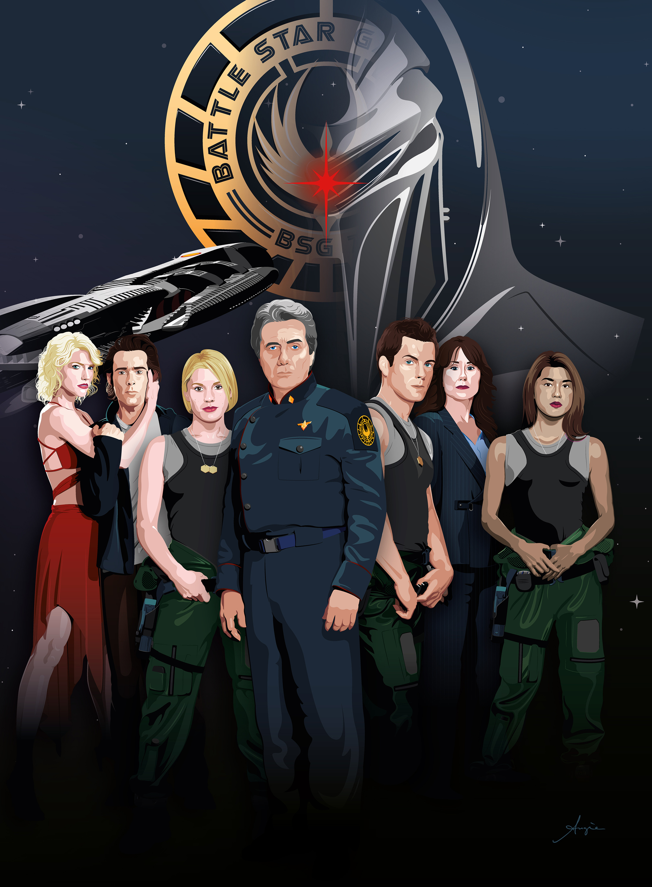 Battlestar Galactica Poster adobe illustrator battlestar galactica contrast crew daily art digital art digital illustration flat design illustration poster sci fi vector vector illustration