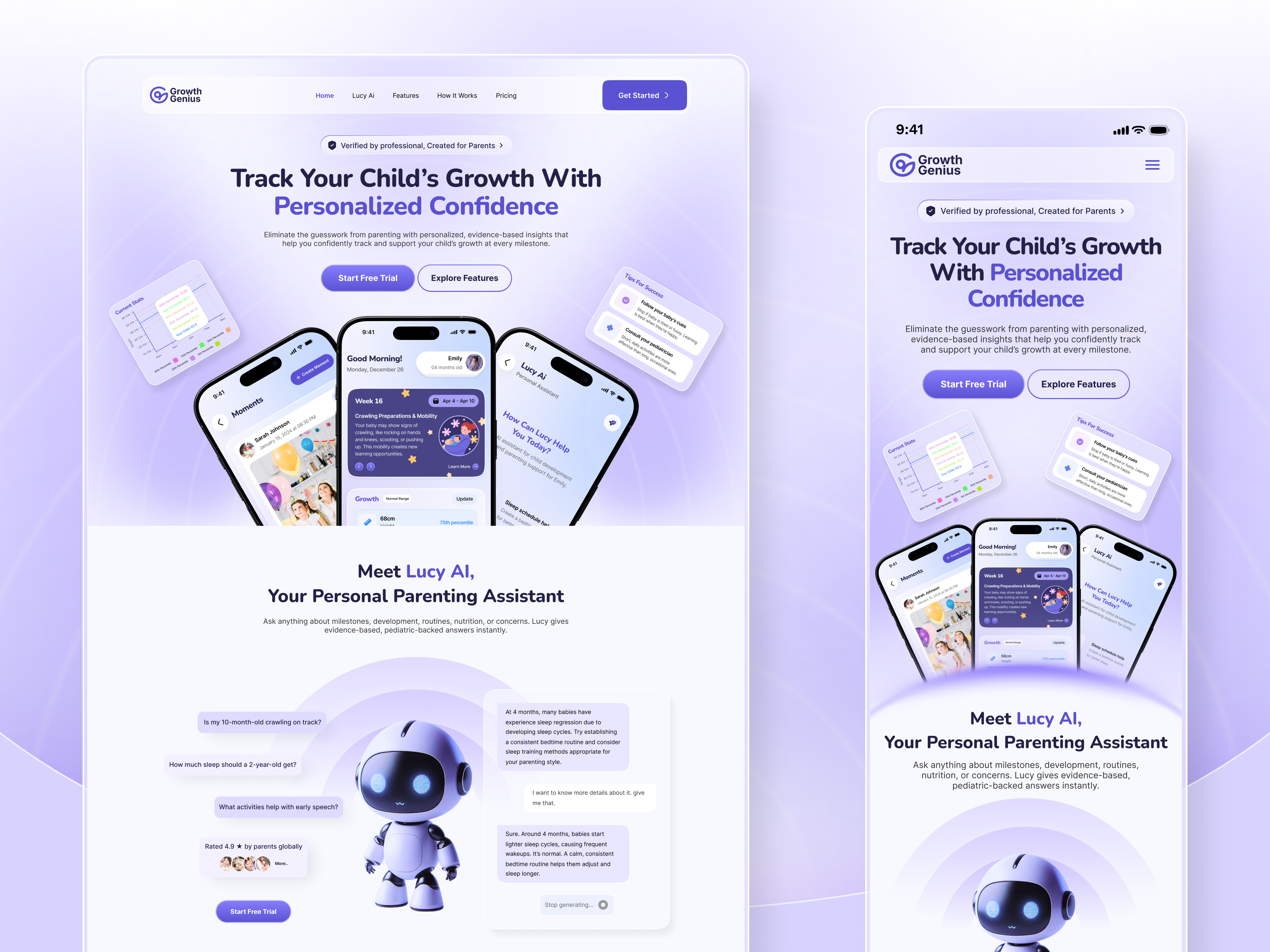 Landing Page Design - Al Tracking Kids app design business solutions clean design daily tracking app landing page landing page design mobile app landing page saas ui design tracking website user interface web app website design website for saas