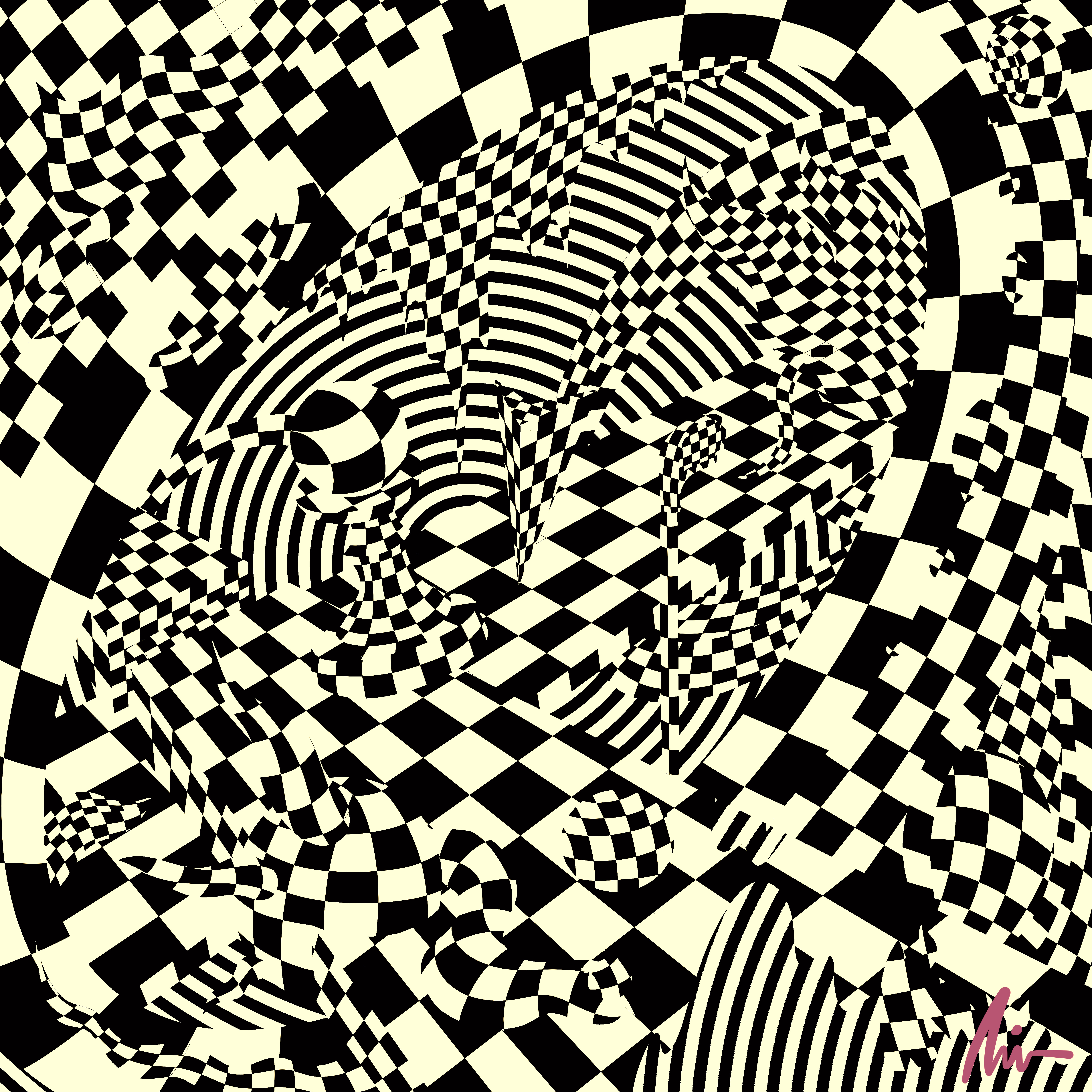 "CheckMate" abstract art branding color pencil cover design draw dream geometry illustration opart optical illusion poster strange surrealism tee shirt water ink