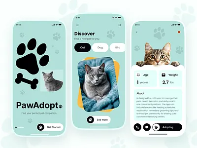 Pawora – Minimal Pet Adoption App 🐾 adoption app design cat cat app design dog ios app minimal mobile app pet adoption pet app design pet care pet store pets petshop shopping ui design uiux ux design web