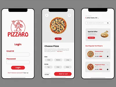 Pizza Brand - Pizzaro Mobile App UI android app design app design app ui kit clean ui creative ui dribbble shot food app design food delivery app interface design ios app design mobile app ui mobile ui modern ui pizza app pizza ordering product design ui design ui ux user experience ux design