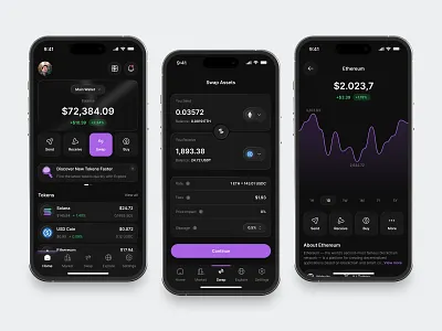 Crypto Mobile App account app asset chart clean coin crypto dark design exchange fireart modern sci fi trade ui ux