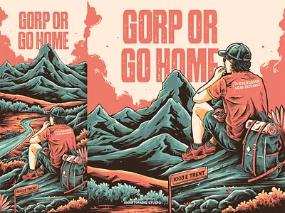 GORP OR GO HOME backpacker design digitalillustration handdrawn illustration merchandise mountain outdoors tshirt design vintage vintage design wild