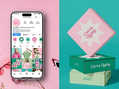 Instagram page & packaging box design accessories bold box brand design brand designer brand identity branding clothing etsy feminine gen z girly graphic design instagram logo design logotype packaging page design pink socials