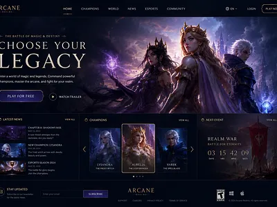 Arcane Realms — Fantasy Game Website Design