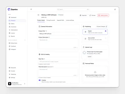 Quantro - Product details create product creator digital product ecommerce ecommerce business online product online selling product design product details ryt brothers saas saas design saas ui selling software design ui uxui web app web app design yc