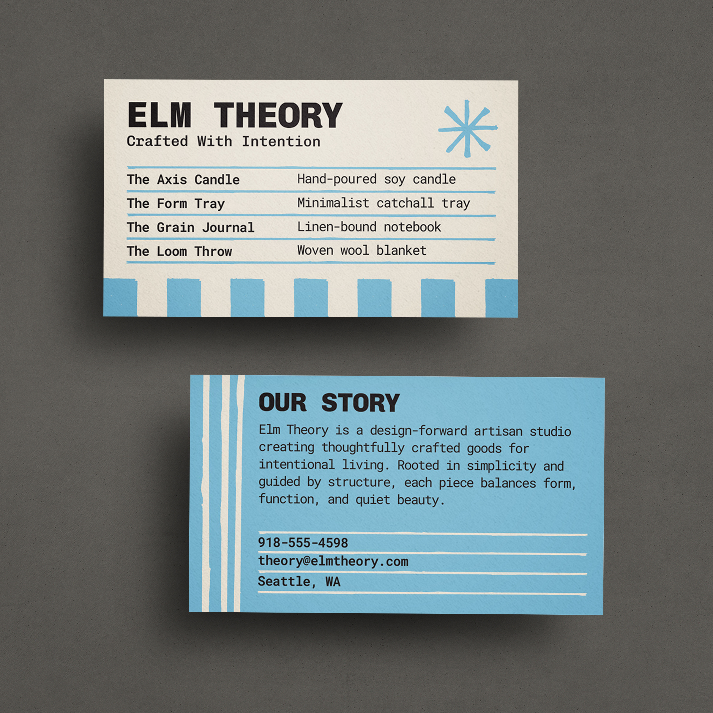 Product List Business Card asterisk business card handdrawn product list stripes use case