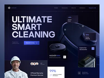 Hoover Concept: Dark Premium E-commerce UI 🌌 3d ai bento grid branding clean design dark mode dark ui digital design e commerce landing page minimalism premium design product design techui typography ui uxui web web design website