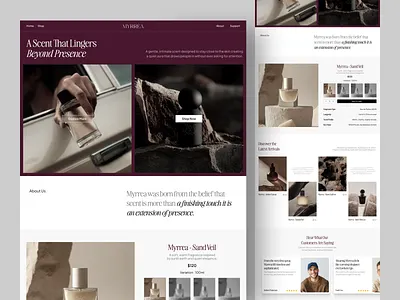 Myrrea - Parfume Landing Page brandidentity creativedirection dailydesign designinspiration ecommercedesign editorialdesign fragrancewebsite galang andhika landingpage luxurybrand minimalui moderndesign perfumebrand uidesign uiux uxdesign visualdesign webdesign webinspiration websitedesign