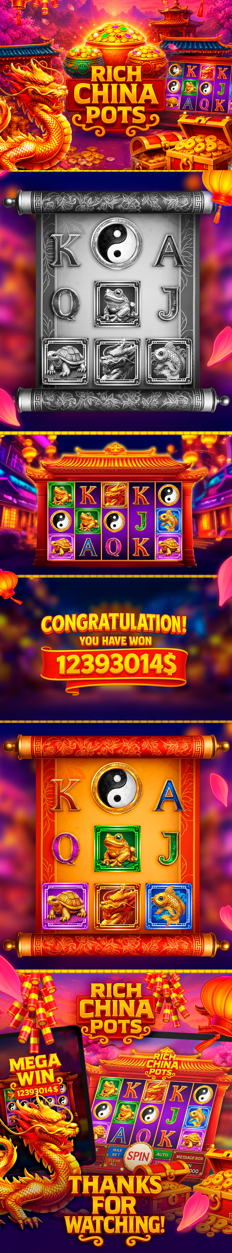 MOBILE GAME RICH CHINA POTS aso branding design gambling graphic design illustration logo ui ux vector