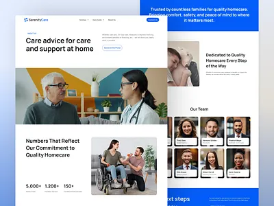 SerenityCare - Medical Homecare Website card care clean healthcare homecare landing page landing website organization portfolio responsive screen detail search senior medical serenity ui design ux design wellness