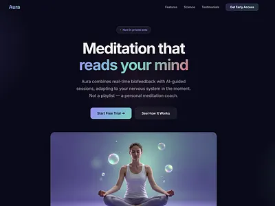 Aura — Biofeedback Meditation Platform aura landing landing page meditation relax