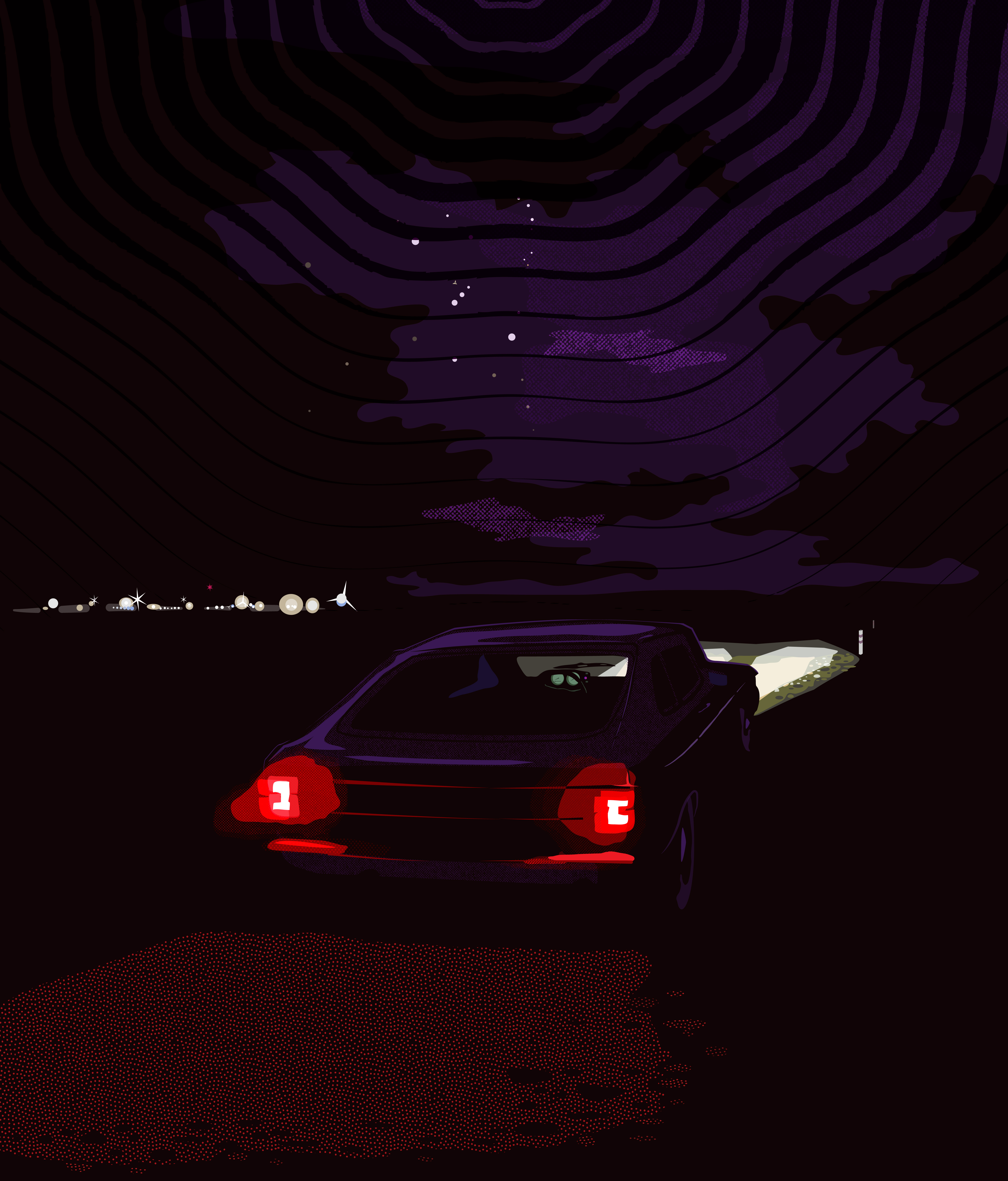 The night road cover art cyberpunk editorial illustration illustration poster art retrofuturistic