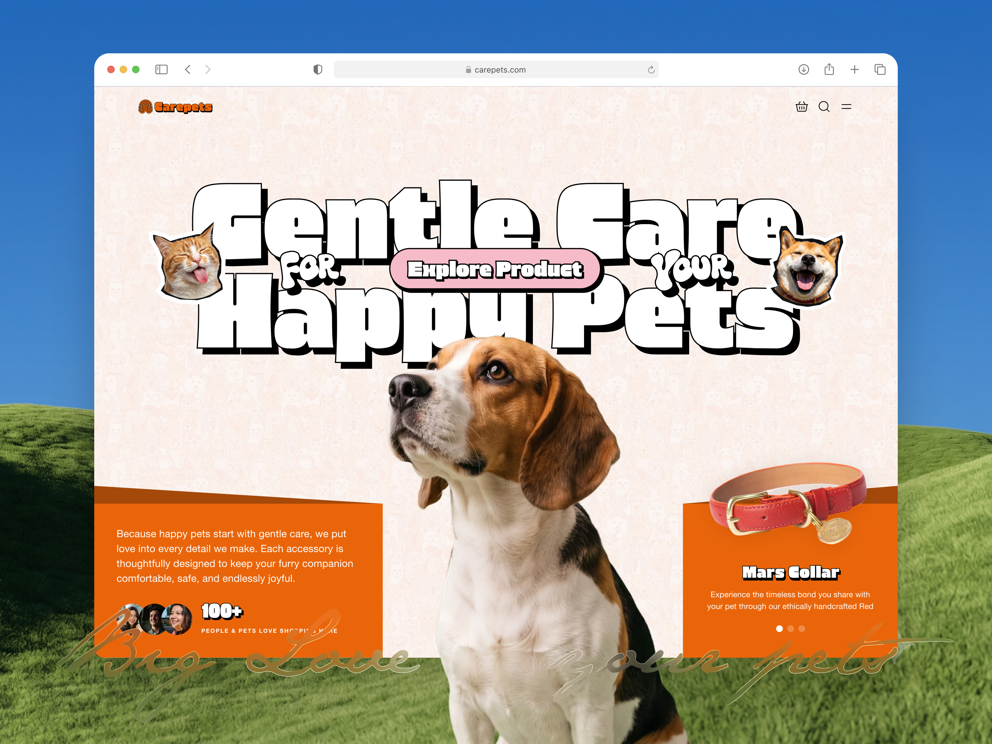 Carepets - Pet Accessories (Hero) animation bold e commerce hero section hero section design landing page design landing pages pet shop pet website playful shopify ui ui design uiux uiux design ux vibrant web website website design