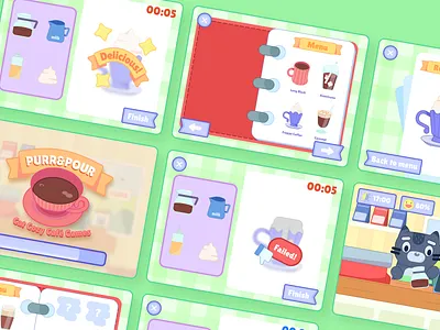 Game Assets - Cozy Games Cafe app design branding cozy game game design game user interface graphic design illustration logo mobile game motion graphics ui ux