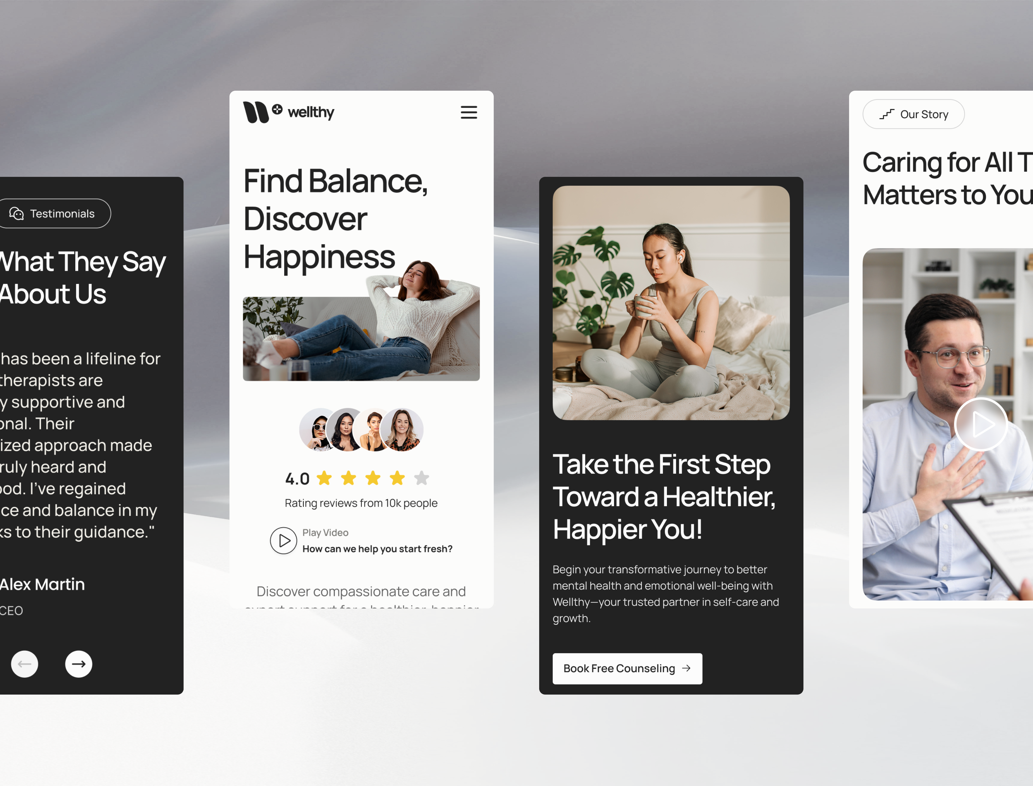 Wellthy Homepage 2 & 3 - Wellness Website figma homepage landing page mental health ui design ui inspiration ui showcase ui trends ui ux user interface ux design web design webflow webflow design webflow template website design wellness