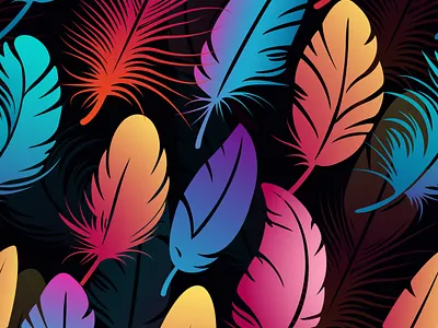 Colorful Feather Seamless Pattern on Dark Background cloth colorful design fabric fabric pattern fashion feather feather print illustration print repeat seamless pattern surface textile vibrant colors wallpaper