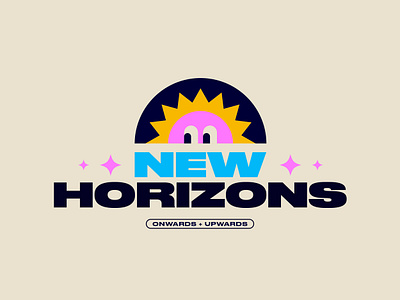New Horizons black font blocks blue bright colourful cute flat design horizon illustration logo design minimal onwards pencil pink positive squares sun typography vector yellow