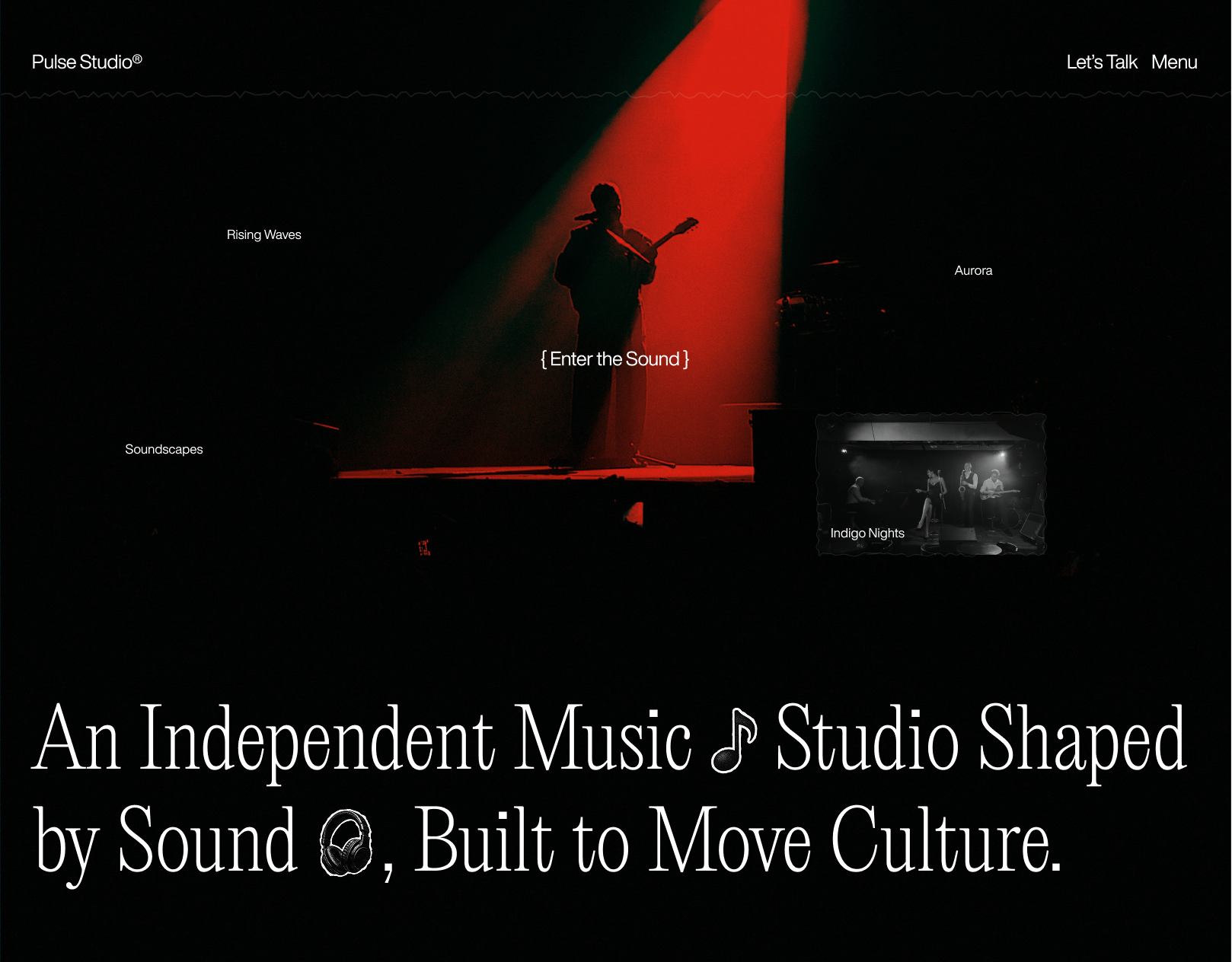 Pulse Studio — Modern Music Platform album art direction dark ui digital experience editorial design interaction design minimal design modern design music platform music streaming playlist podcast portfolio design songs streaming platform tracks ui design web design