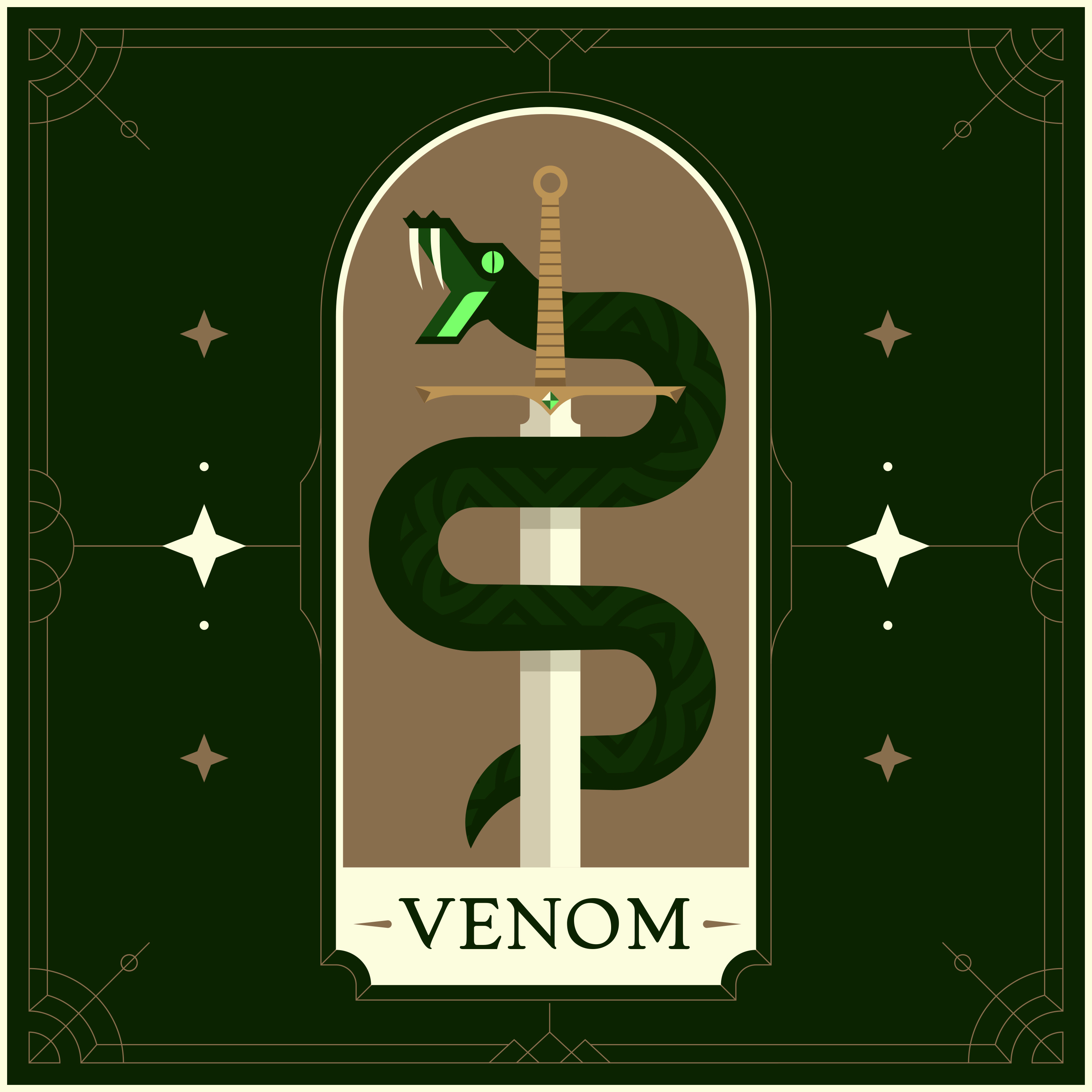 Venom anaconda animal bite blade cobra dark green fangs gold green ornate reptile snake snake and sword sword toxic venom weapon