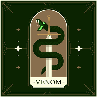 Venom anaconda animal bite blade cobra dark green fangs gold green ornate reptile snake snake and sword sword toxic venom weapon