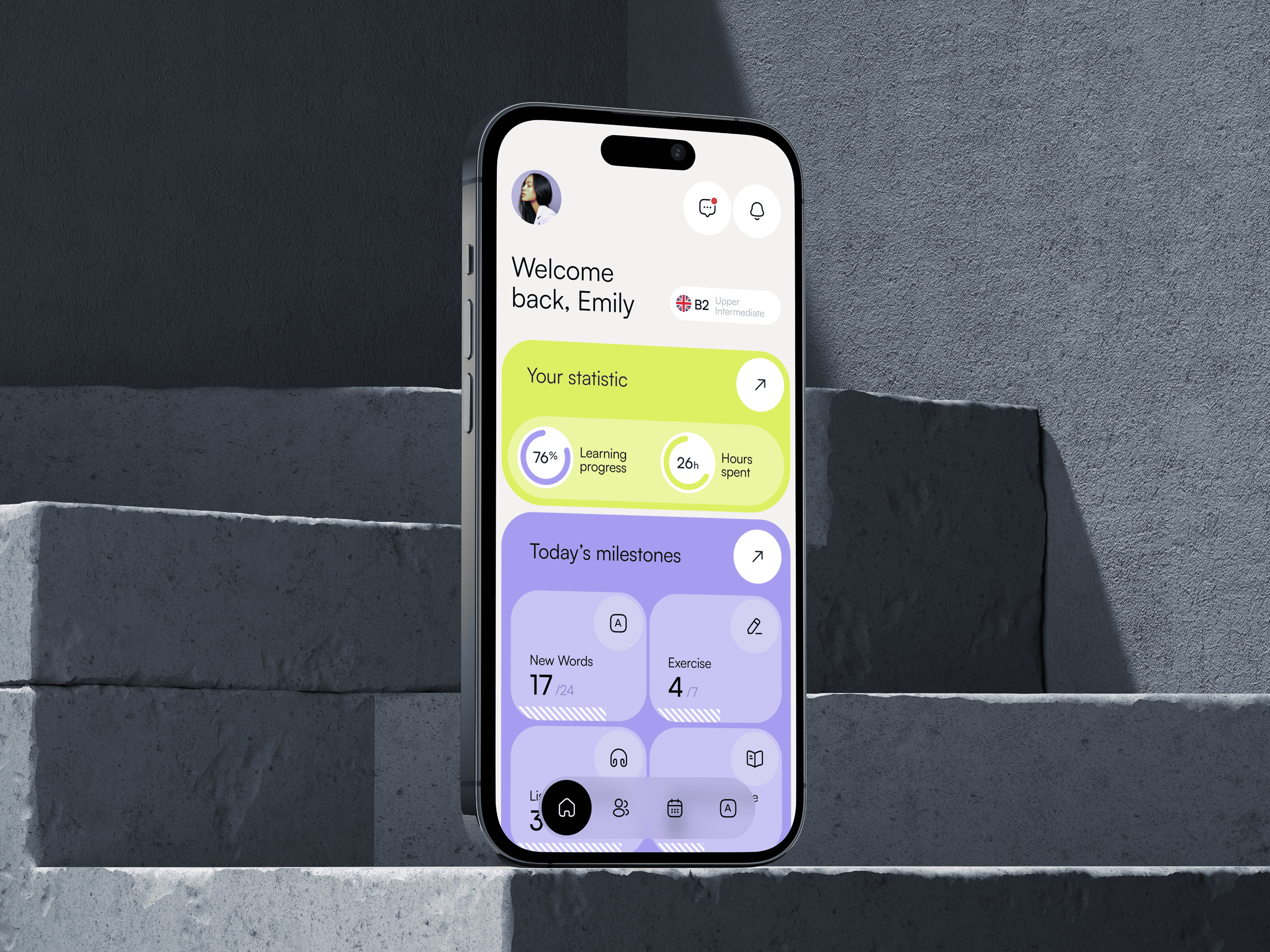 📚 Mobile design for the language learning app | Hyperactive analysis app design clean ui color design ed tech education hyperactive language language learning mobile mobile app mobile design product design statistic ui ux