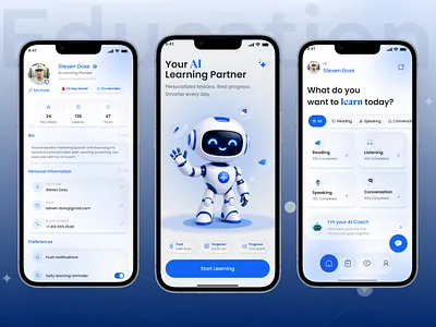 AI Learning App UI design ai app ai learning android app app design app ui dashboard ui edtech app education app figma design ios app language learning learning app mobile app mobile ui product design ui design ui ux user experience user interface ux design