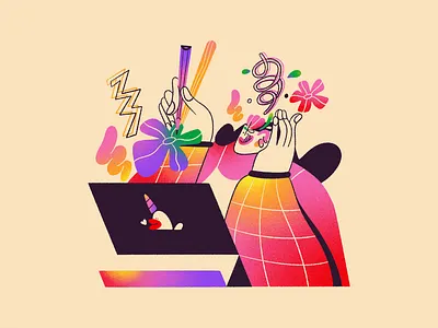 Too Creative Person 2d art blog illustration character character design cheeky creative flat illustration illustration quirky sassy style exploration texture work work from home