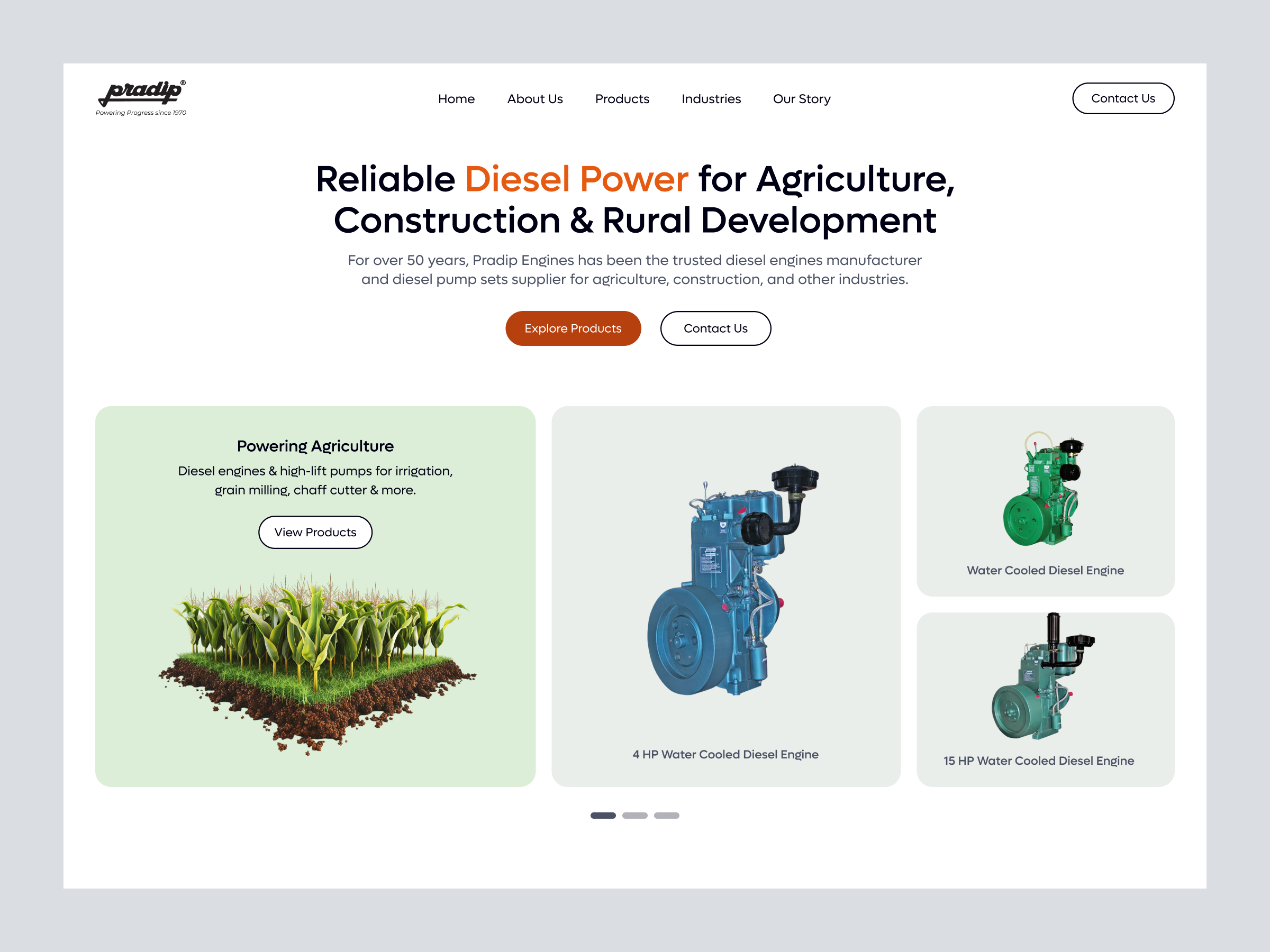 Pradip Engines - Website Design b2b b2b website heavy machinery hire design agency hire designer industrial ui industry website landing page manufacturing website product design top design agency ui ui design user experience ux web design website design