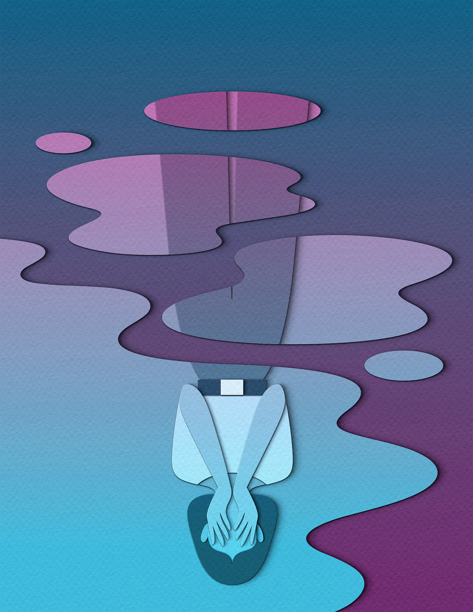 Layers - Reflection adhd audhd autism design dissociation editorial emotions illustration mental health neurodivergence neurodivergent neurodiversity paper craft papercut people psychology puddle reflection water woman