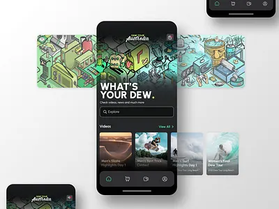 Dew Tour Australia | Home Screen Mobile App app design branding design graphic design home screen icons illustration skate surf ui web design