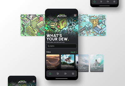 Dew Tour Australia | Home Screen Mobile App app design branding design graphic design home screen icons illustration skate surf ui web design