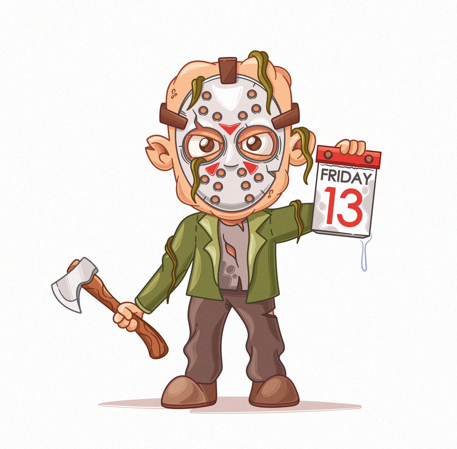 HORROR ICONS: JASON VOORHEES caricature cartoon character creepy friday 13 funny horror illustration isolated jason mask movie scary slasher spooky vector voorhees white background