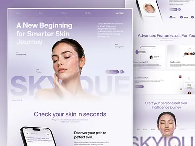 Skincare Landing Page Design ✦ Skyique beauty brand beauty landing page clean ui cosmetic design cosmetic website creative ui digital product e commerce design ecommerce ecommerce ui glow product design homepage design landing page ui minimal ui premium branding product hero seciton product showcase skincare ui ui inspiration ux