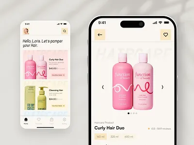 Hair Care Mobile App Design ✦ Pamperly app design app ui beauty app beauty products cosmetics product e commerce app ecommerce app face care hair care hair care app design mobile app mobile app design online store product design shop skincare skincare app ui design uiux wellness app