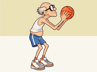 Funny illustration of a old man basketball player 2d basketball caricature cartoon character colorful illustration old man player senior sport vector
