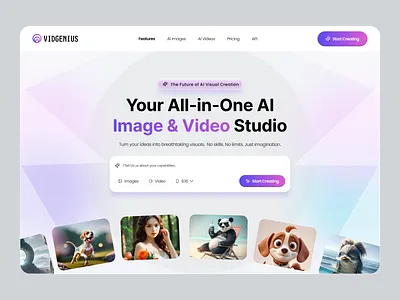 AI Image & Video Generator Website Design ai app design ai image generator ai platform ai tool website ai video generator ai website clean interface creative website dashboard ui digital product design futuristic design gradient ui landing page design modern ui saas landing page startup website ui inspiration ux design web design website ui